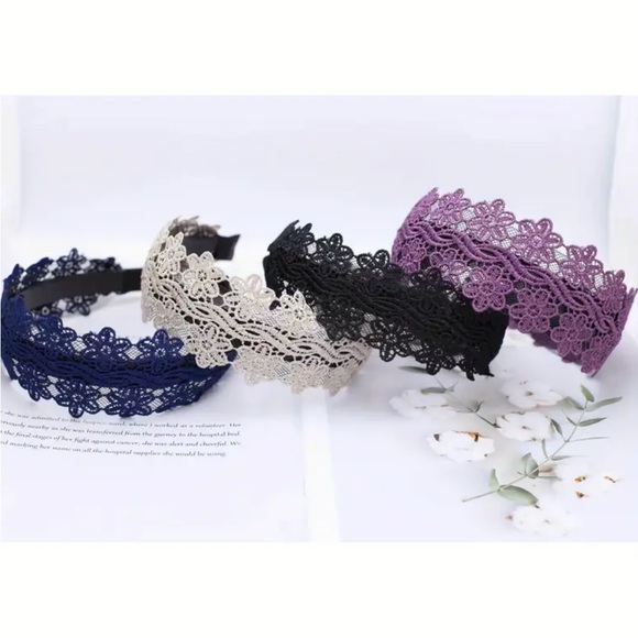 Burgundy Elegant Lace Headband - Picture 2 of 3